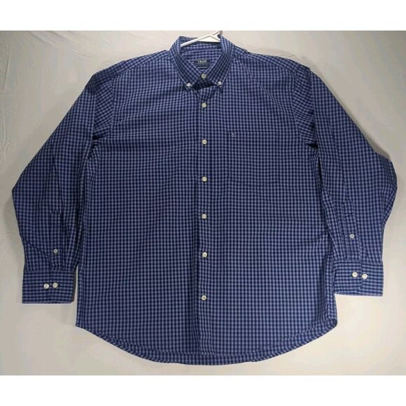 Mens Izod Premium Essentials Large Purple/Navy Checkered Long Sleeve Dress Shirt - Picture 2 of 11